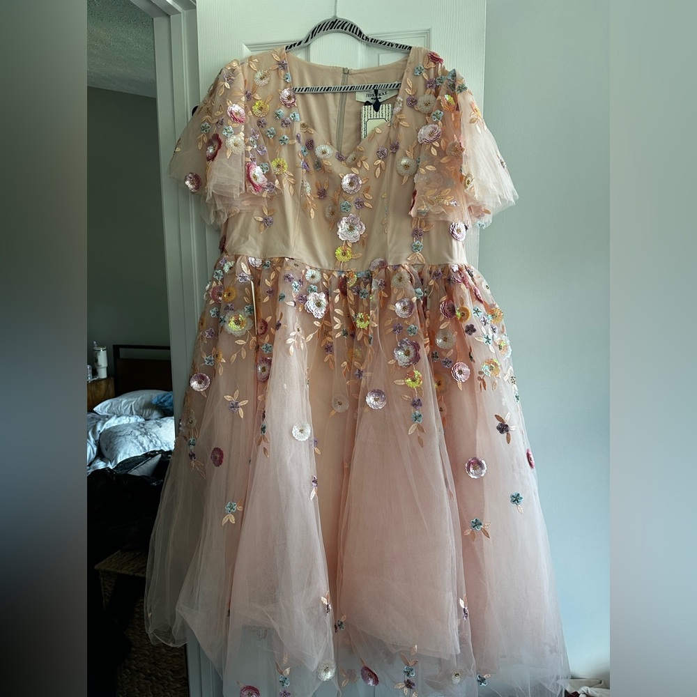 JessaKae Floral Embellished Midi Dress in Pink and Cream
